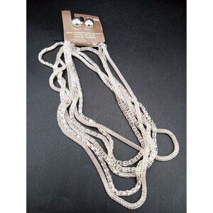 Earring Necklace Set 34 Inch Multi Chain Hypoallergenic Studs Never Worn